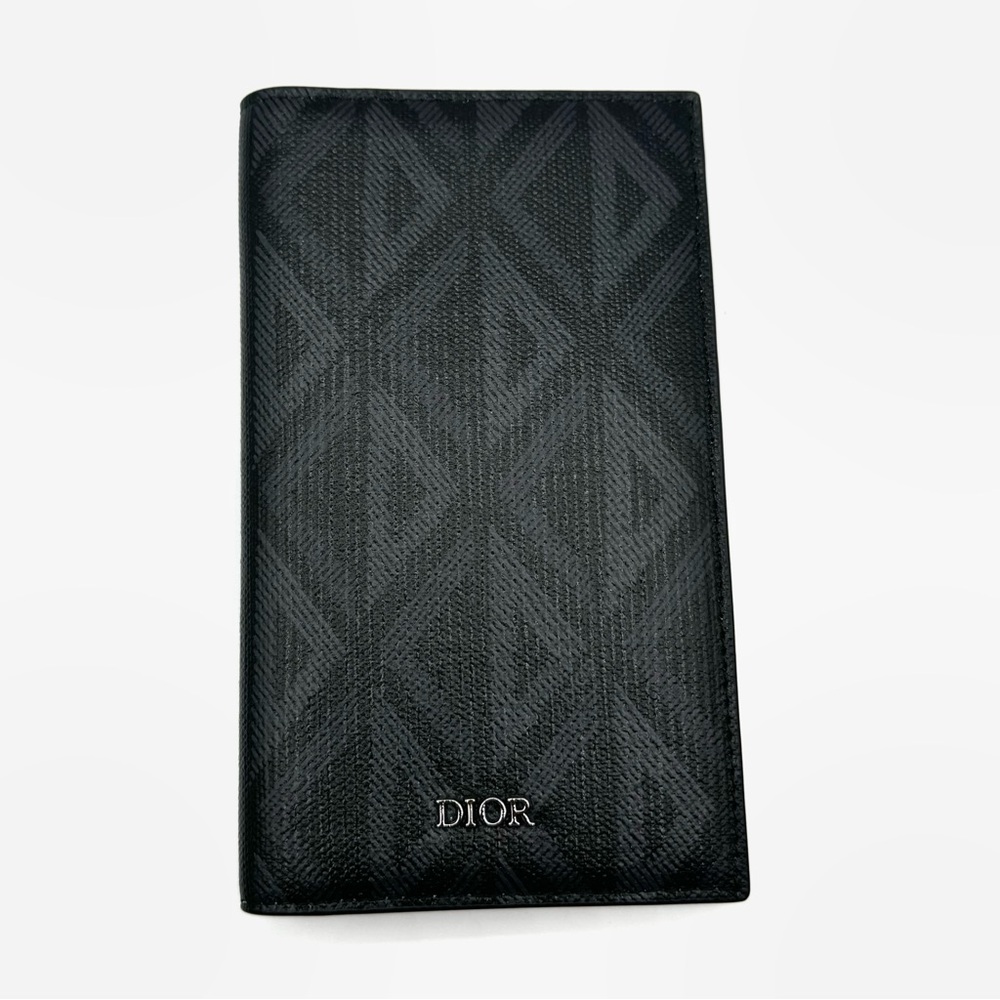 NEW Christian Dior Men's Black Diamond Bi-Fold Long Vertical Card Holder Wallet - Picture 2 of 8